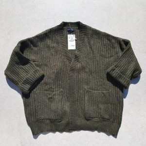 New Zara Moss Green Wool Alpaca Blend Open Front Oversized Cardigan Sweater. S